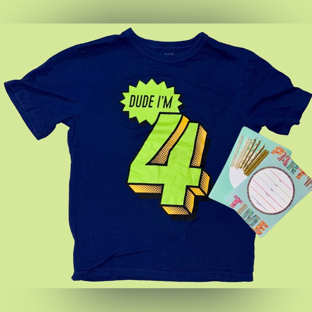 Children’s Place Boys Birthday 'Dude I'm 4' Graphic Tee + Invitations & Candles
